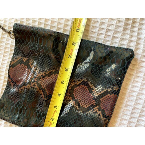 Free People Leather Cross Body Green & Brown Sneak Print Magnetic Closure Purse - Picture 8 of 16